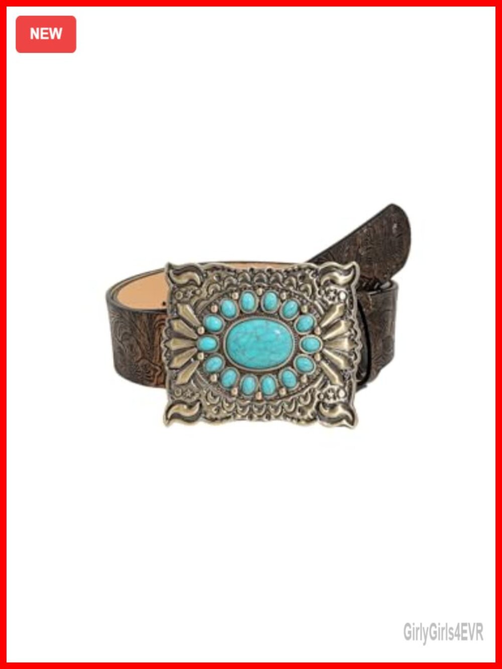 Western Leather Belt Turquoise Concho Cowgirl Country Boho
